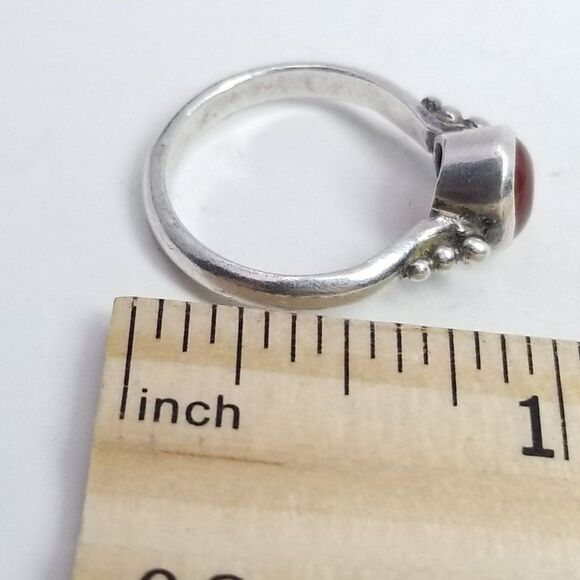 Vintage Sterling Silver Orange Oval Cabochon Stone Ring, Size 6 1/2 Band, Bezel - Picture 7 of 8